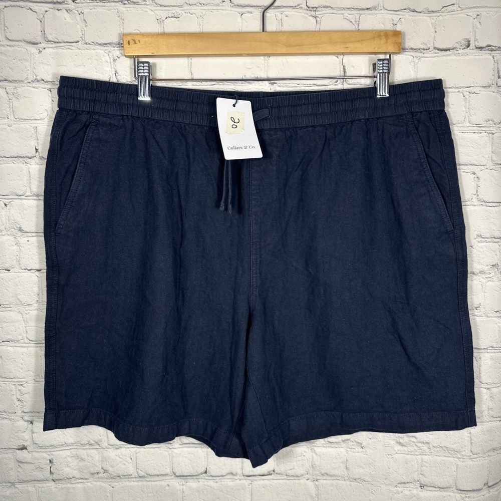 NEW Collars and & Co Tuscany Linen Cotton Shorts XXL Navy Drawstring Pull On